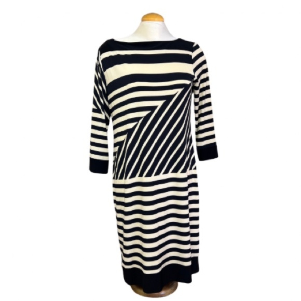 NWOT Tiana B Black & Beige Striped Dress Women's Size Large | Never Worn | GUC